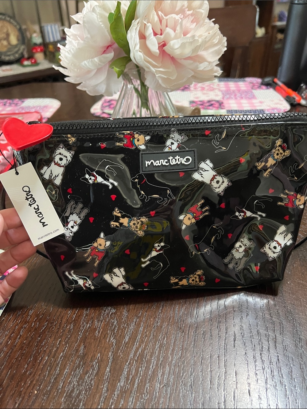 MARC TETRO Black Patent Dog Print Cosmetic Pouch - NWT